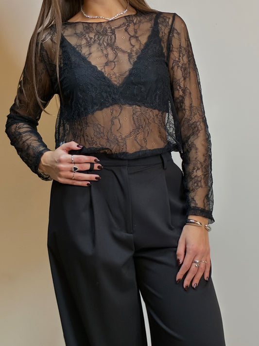 Maglia in pizzo nera