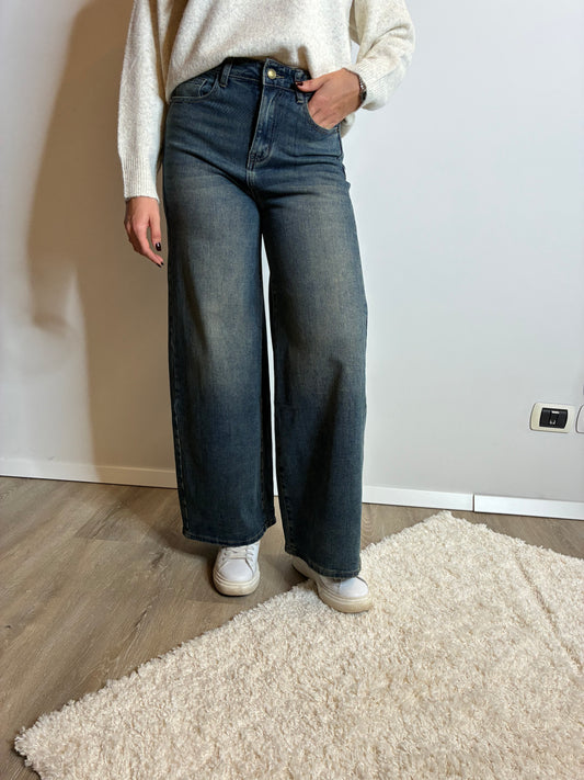 Jeans wide leg stone washed