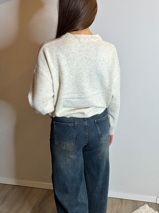 Pullover soft modal e lana grigio panna