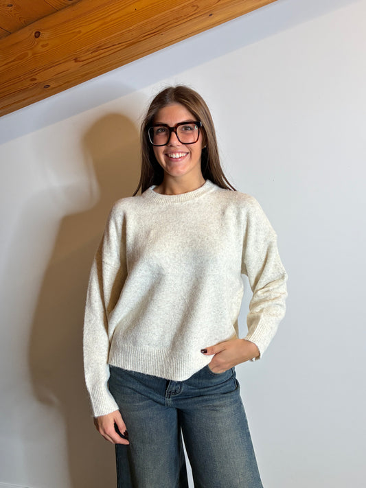 Pullover soft modal e lana grigio panna