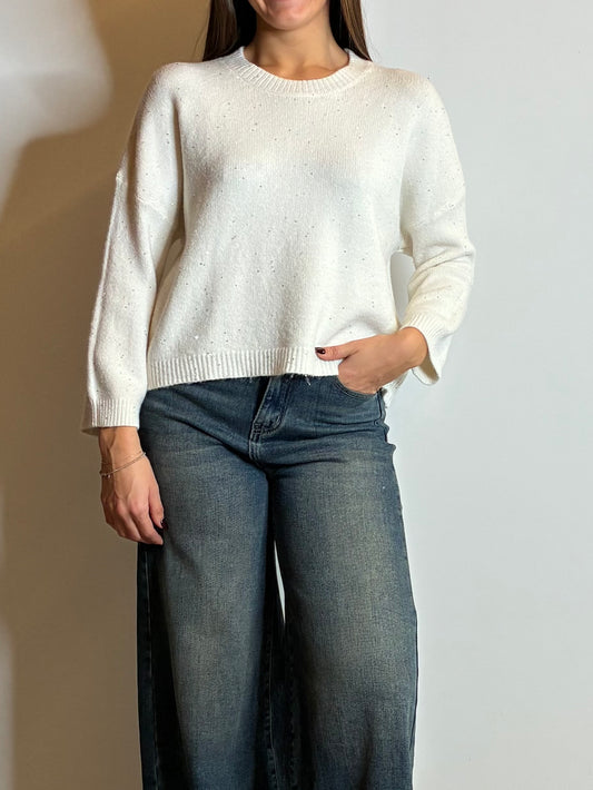 Maglione micropaillettes panna