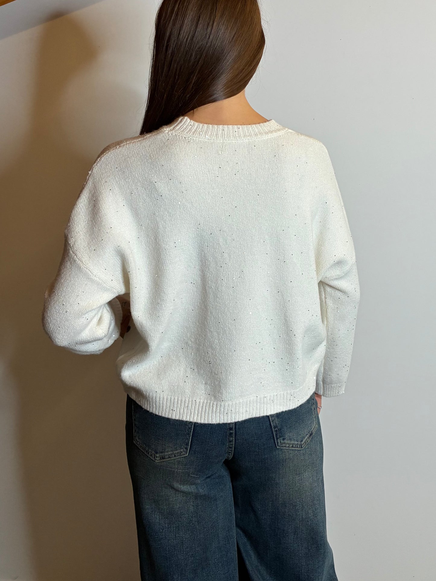 Maglione micropaillettes panna