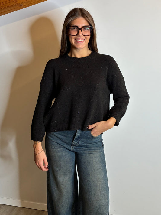 Maglione micropaillettes nero