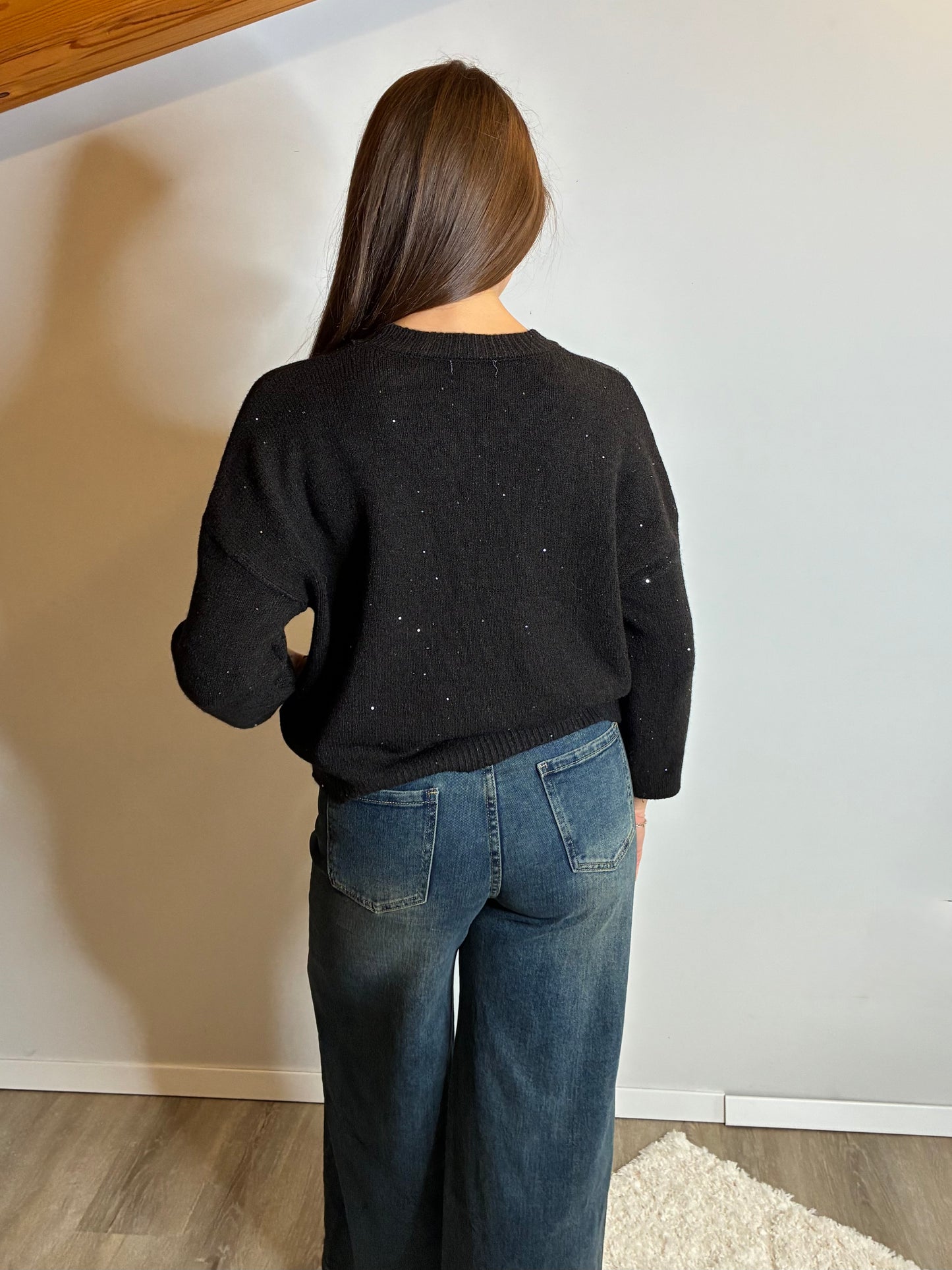 Maglione micropaillettes nero