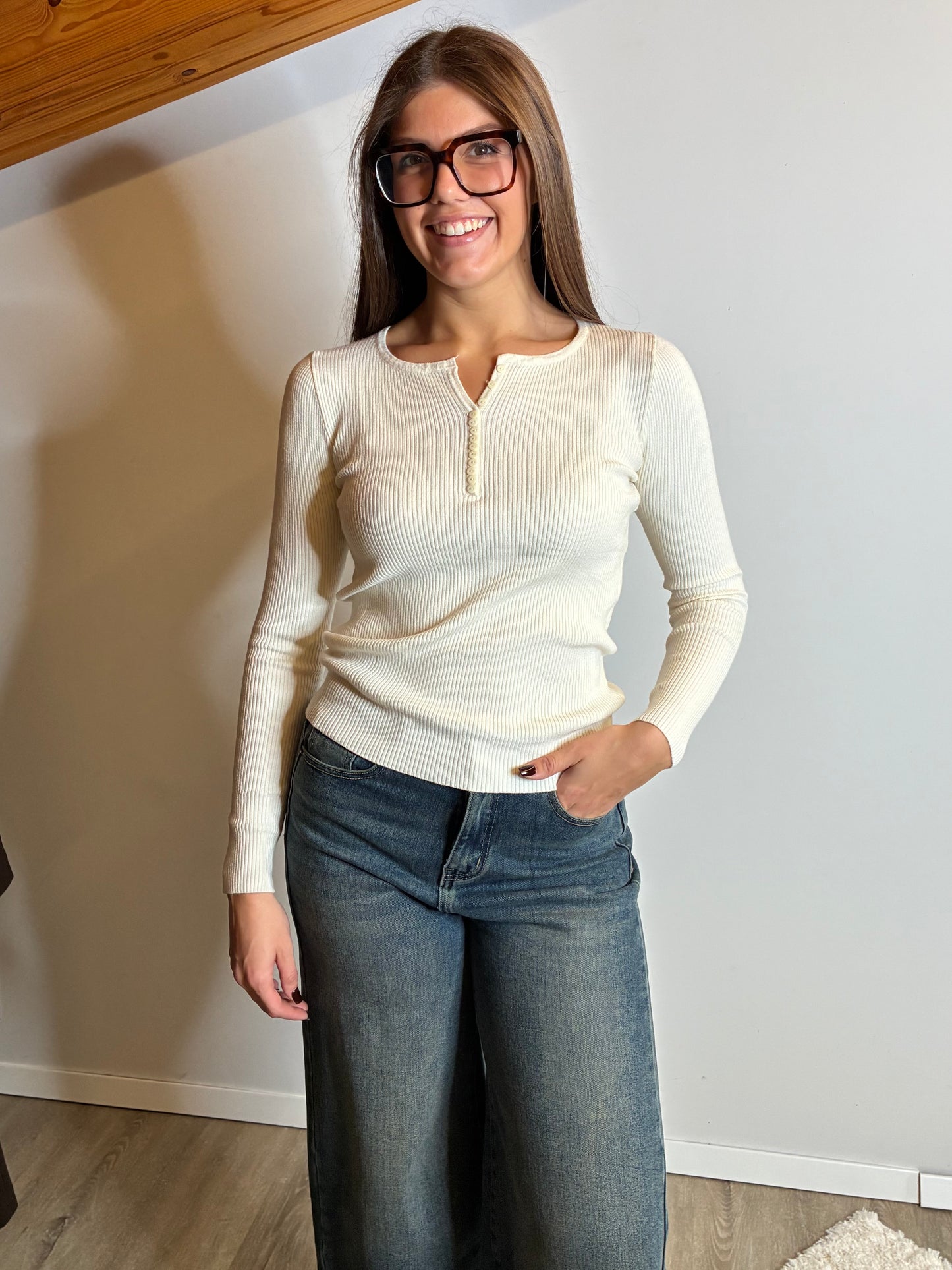 Maglia a costine bottoncini