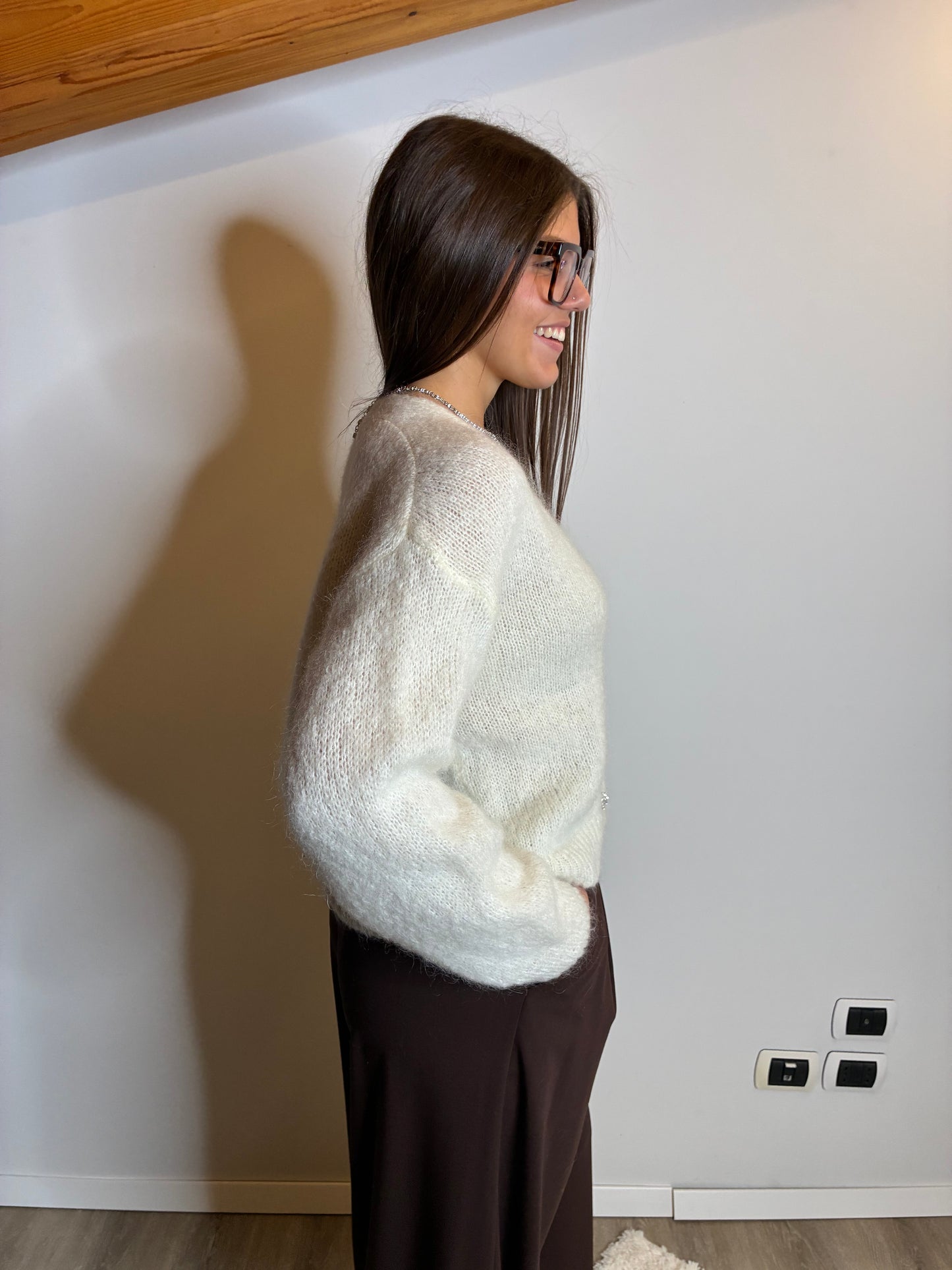 Cardigan bottoni gioiello panna
