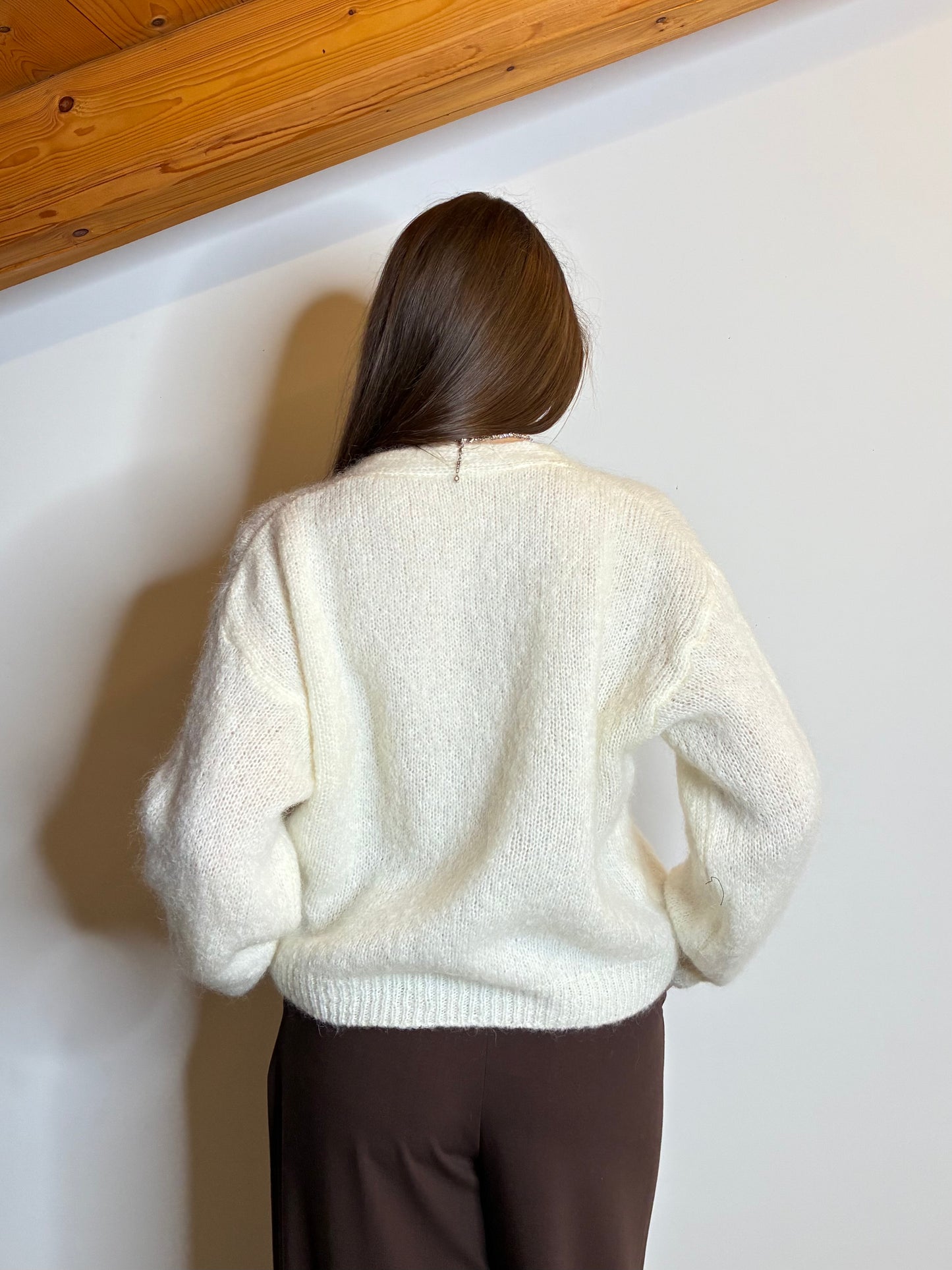 Cardigan bottoni gioiello panna