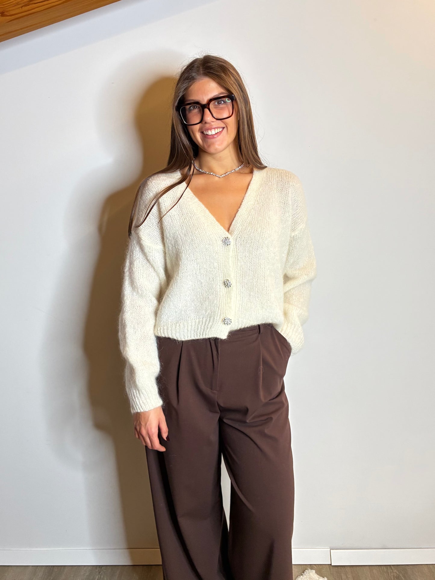 Cardigan bottoni gioiello panna