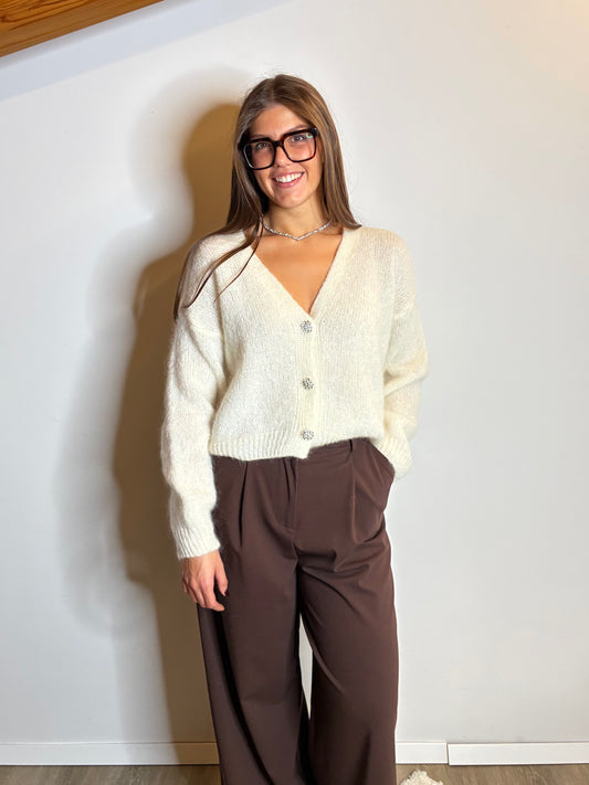 Cardigan bottoni gioiello panna