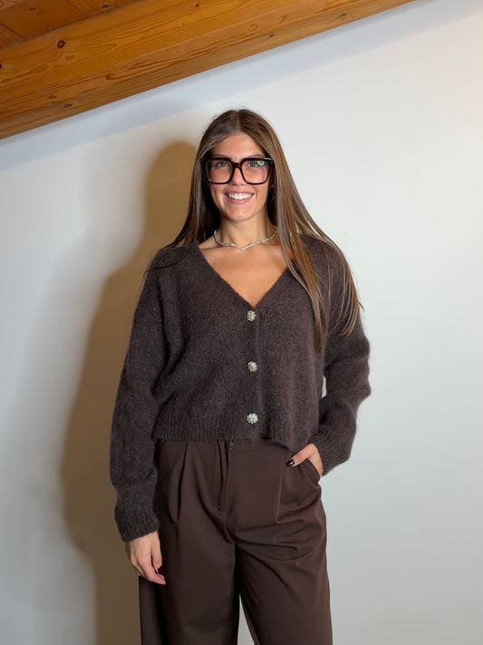 Cardigan bottoni gioiello cioccolato