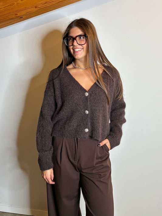 Cardigan bottoni gioiello cioccolato
