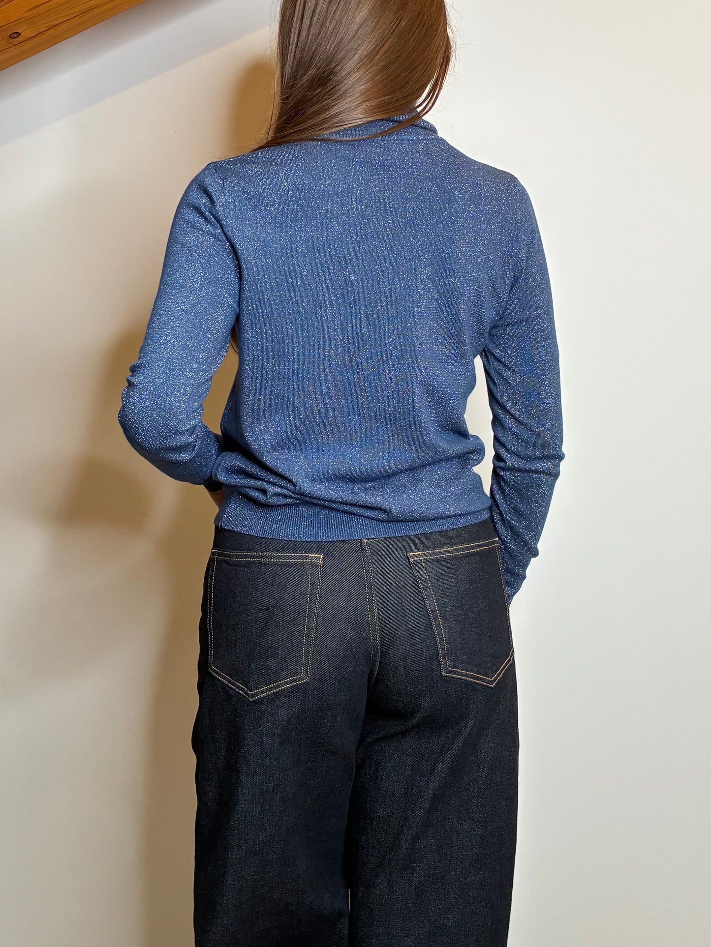 Pullover lurex collo alto carta da zucchero