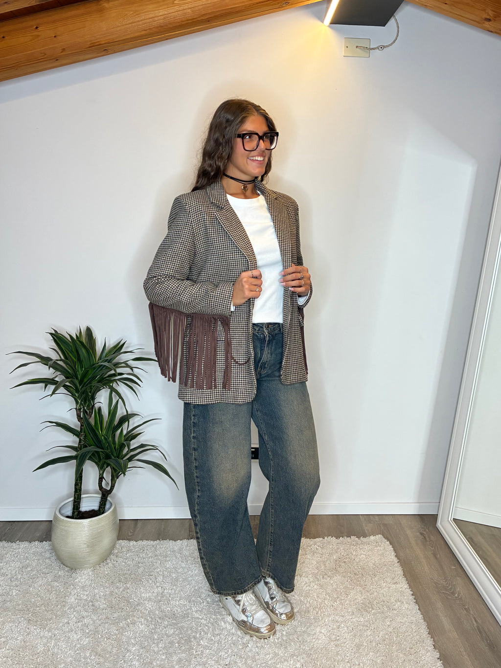 Blazer frange pied-de-poule