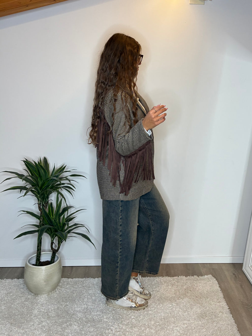Blazer frange pied-de-poule