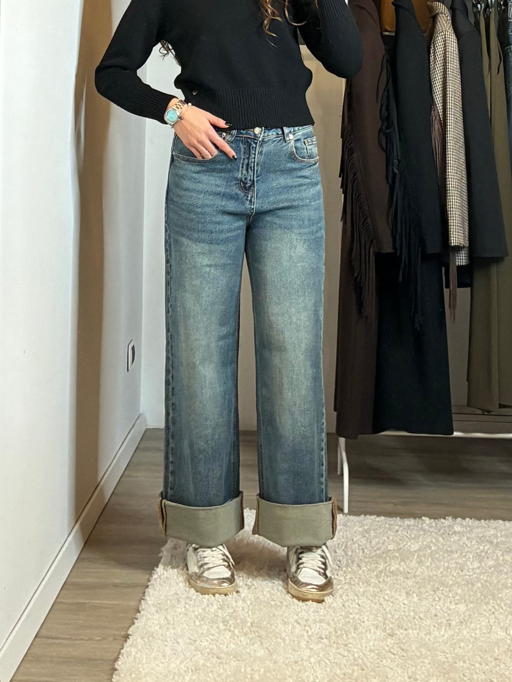 Jeans maxi risvolto