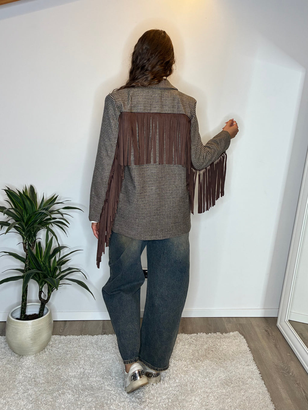 Blazer frange pied-de-poule