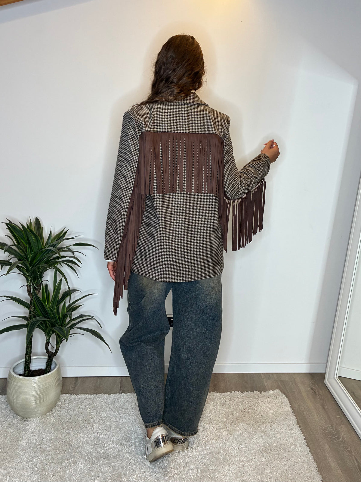 Blazer frange pied-de-poule