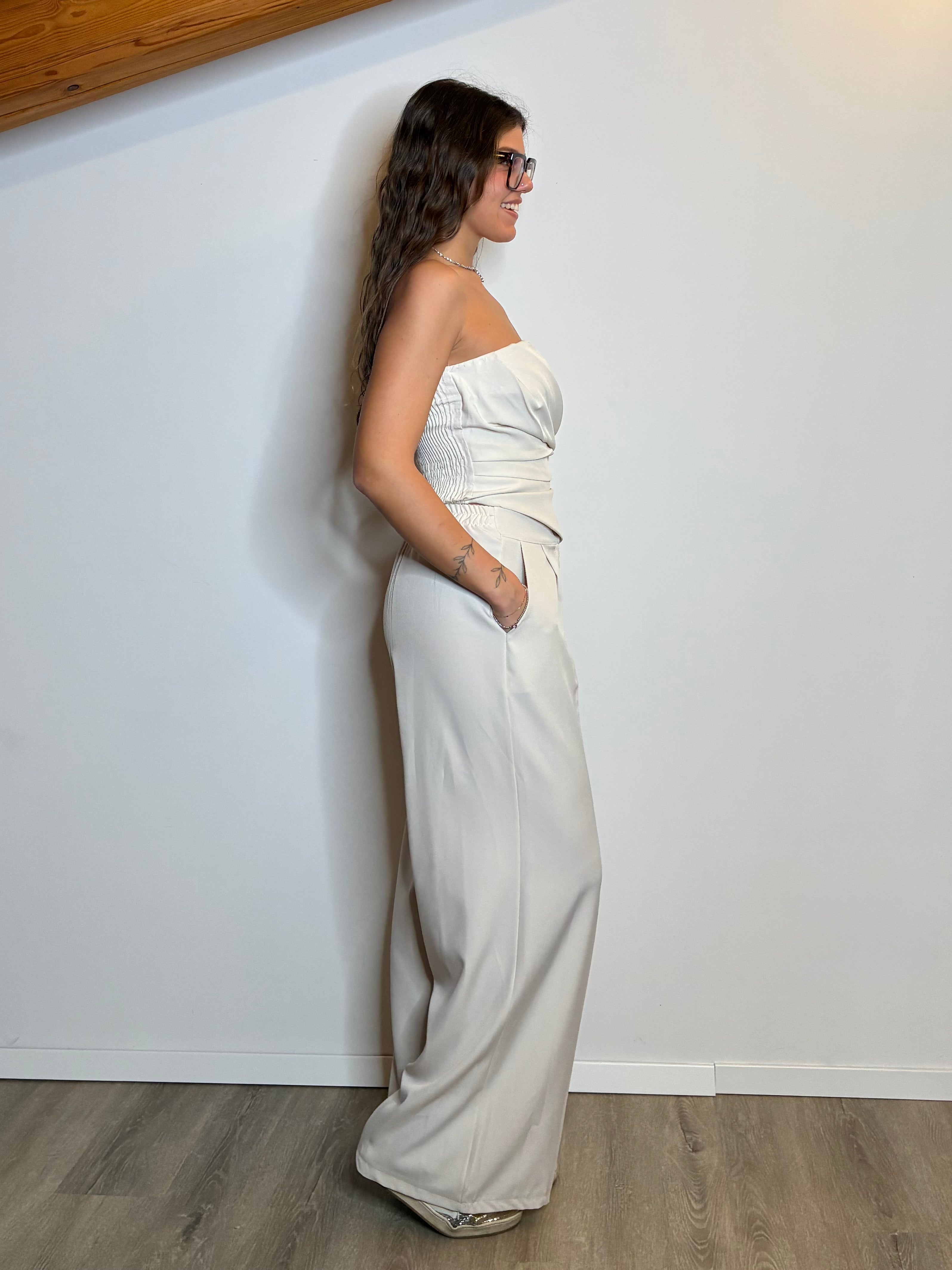 Completo drappeggio panna
