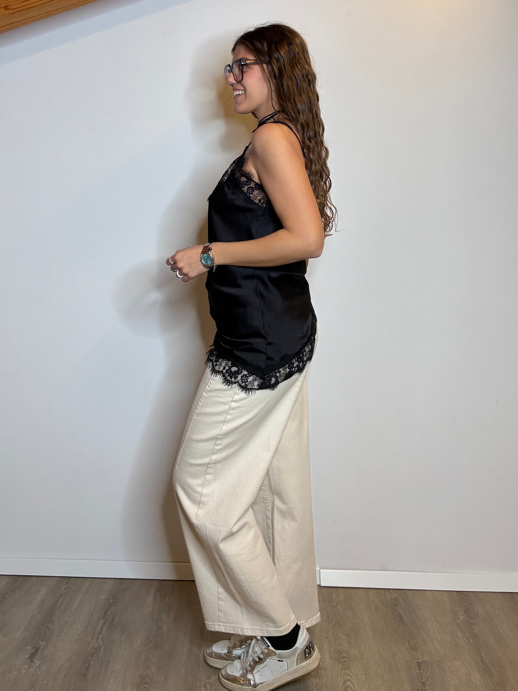 Canotta satin e pizzo