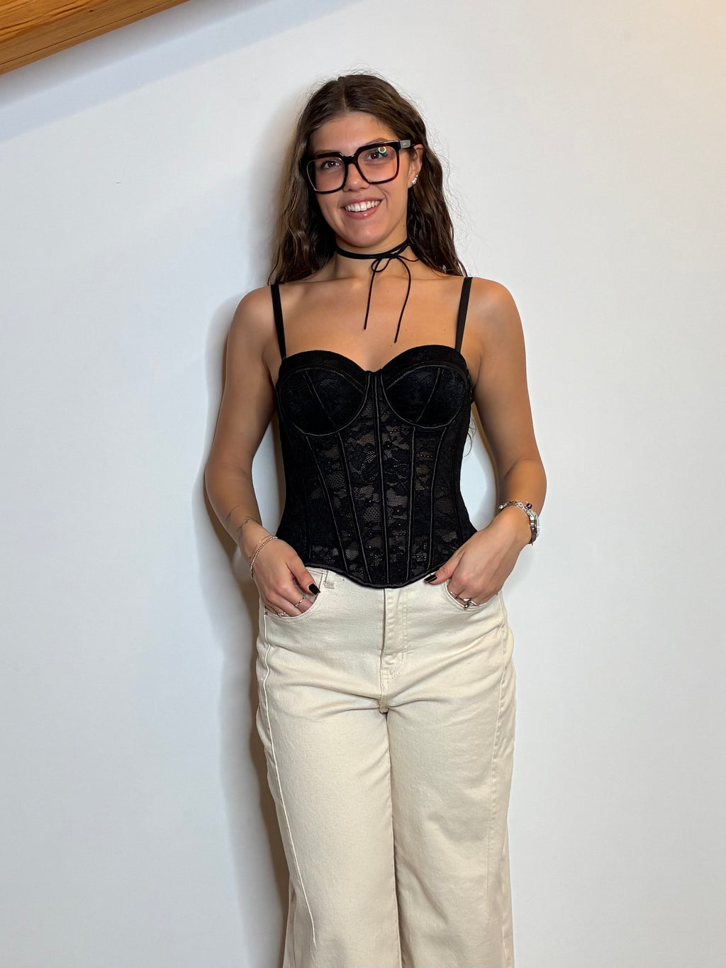 Corsetto bustier pizzo nero