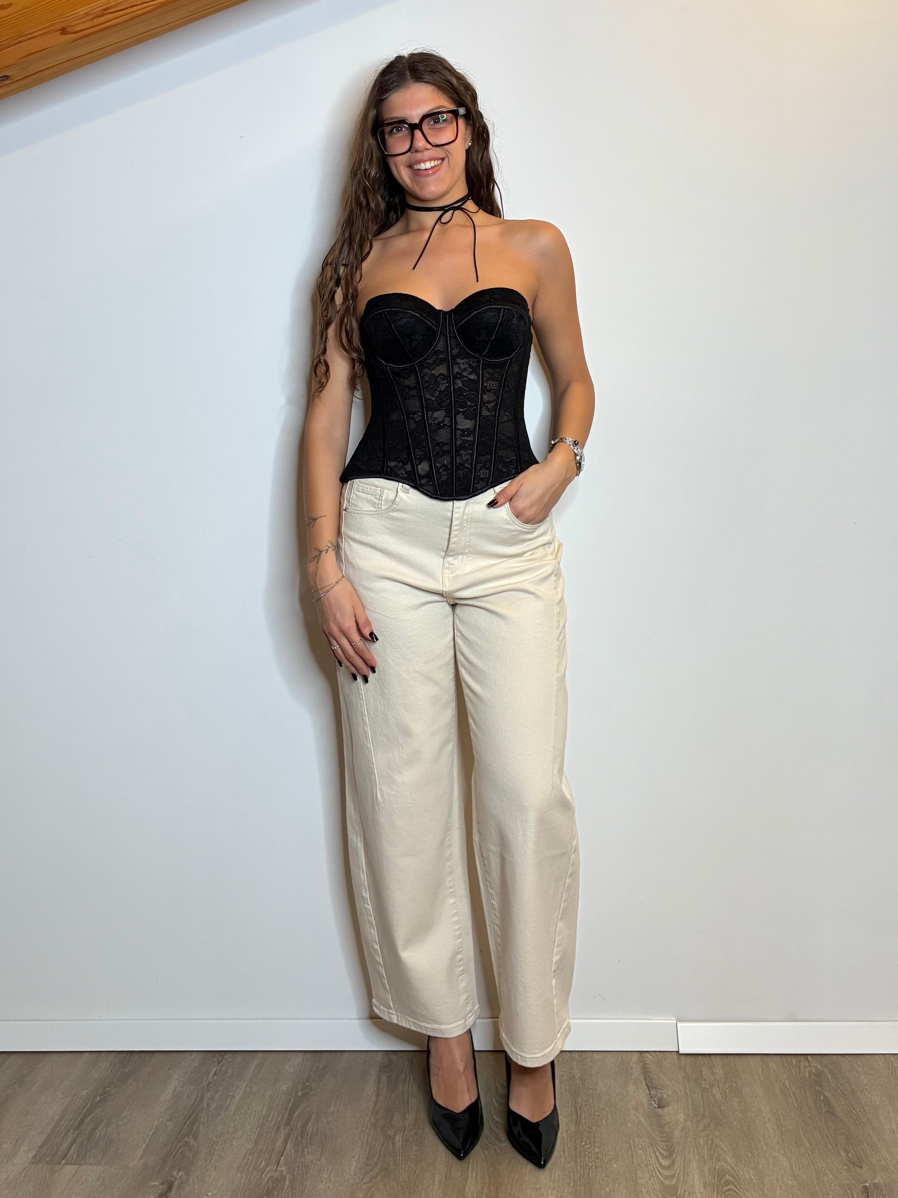 Corsetto bustier pizzo nero