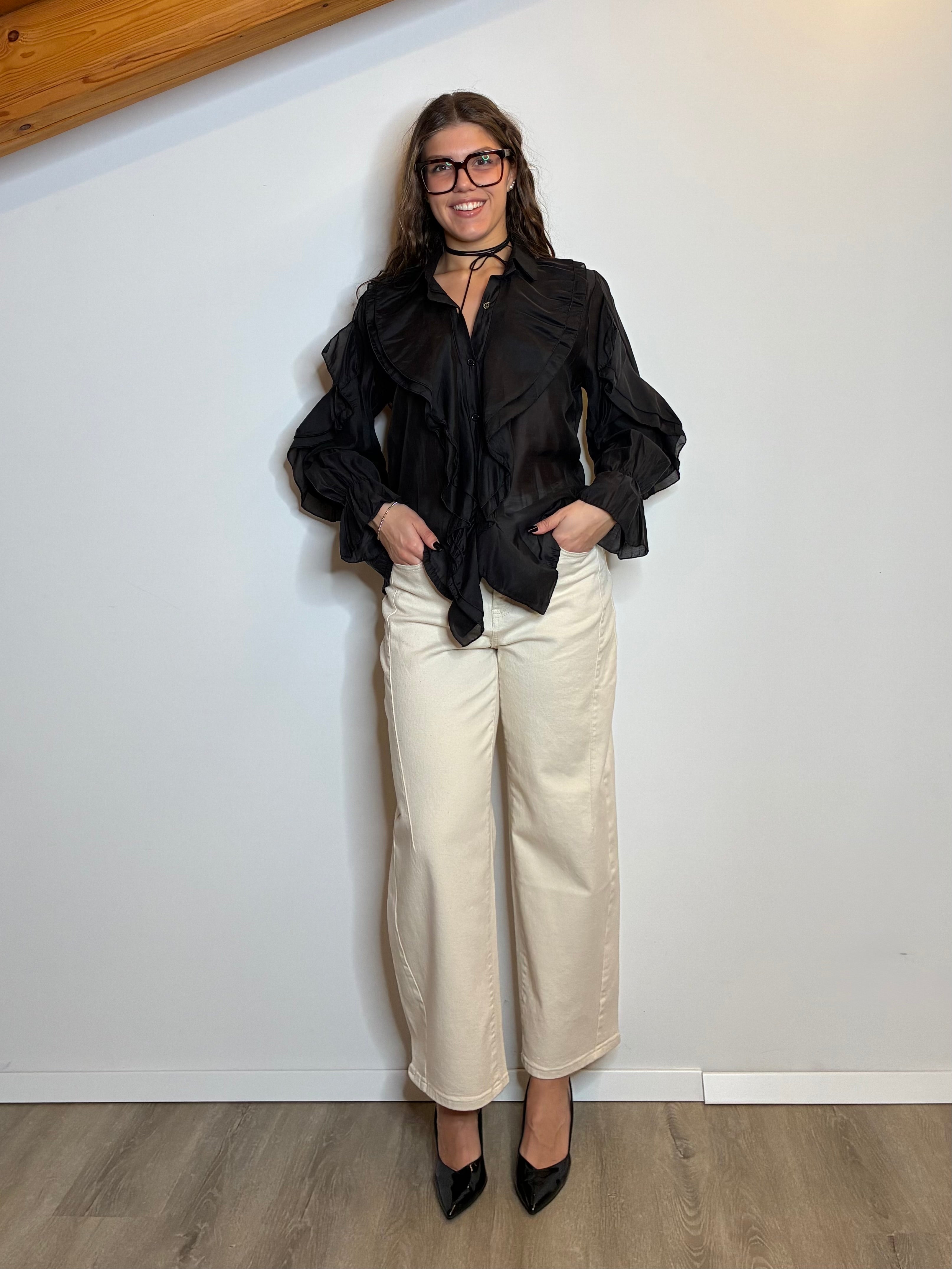 Camicia rouches nera