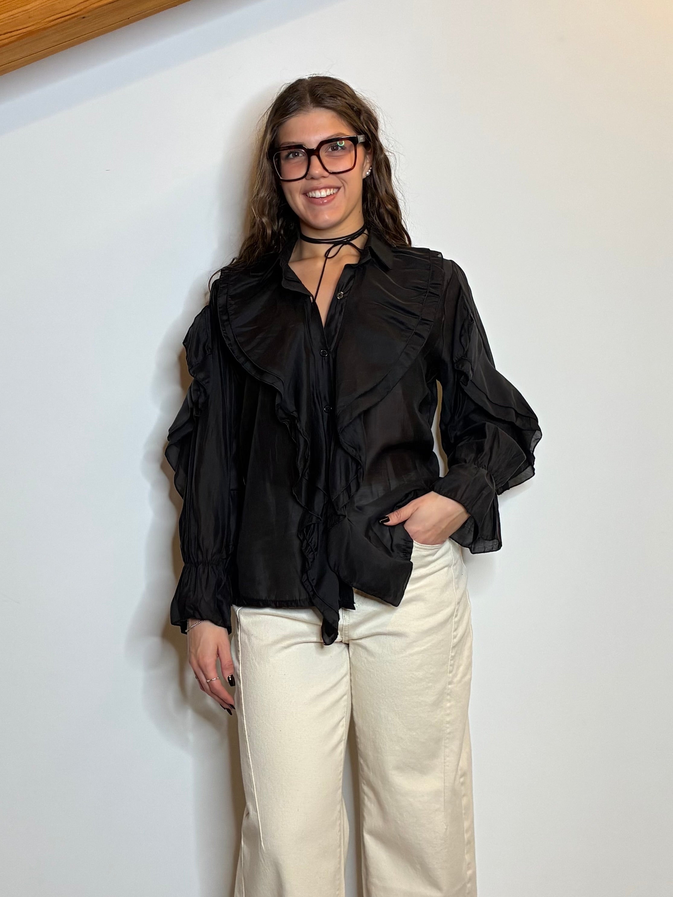 Camicia rouches nera