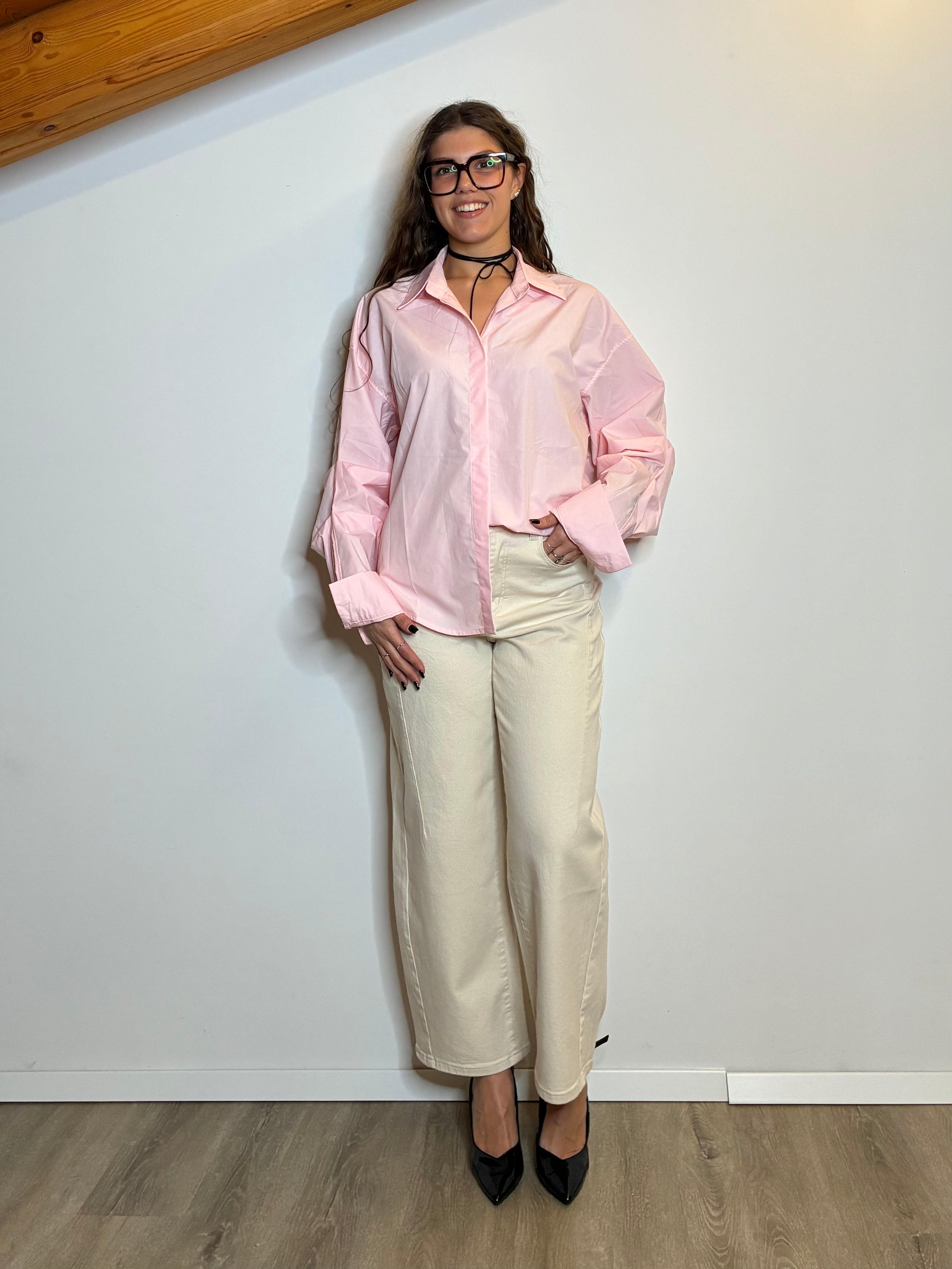 Camicia rosa manica pizzicata