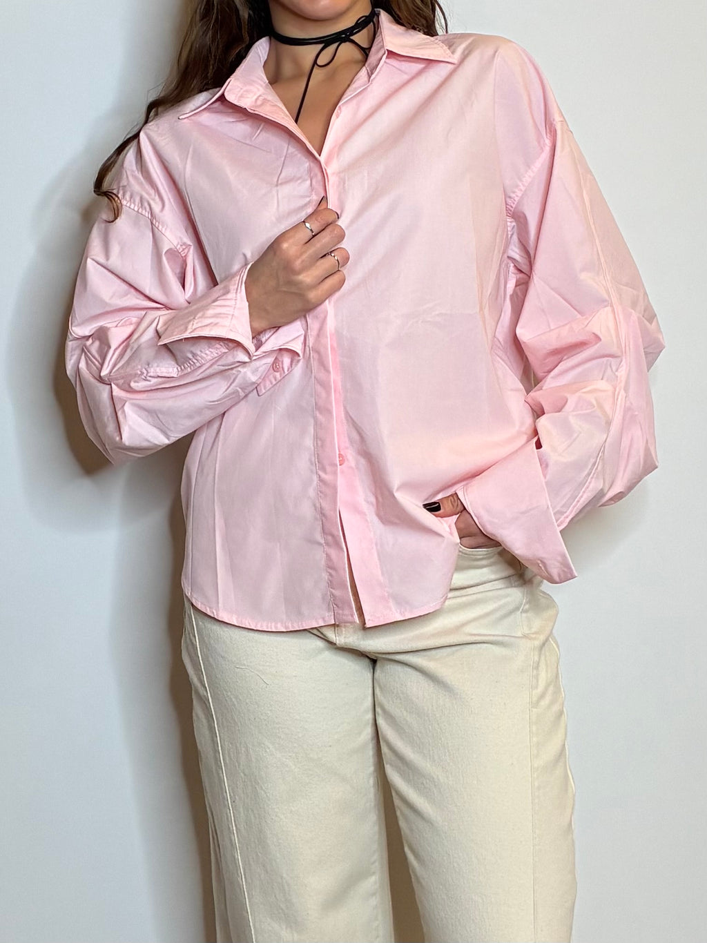 Camicia rosa manica pizzicata