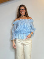 Blusa con rouches azzurra