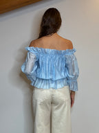 Blusa con rouches azzurra
