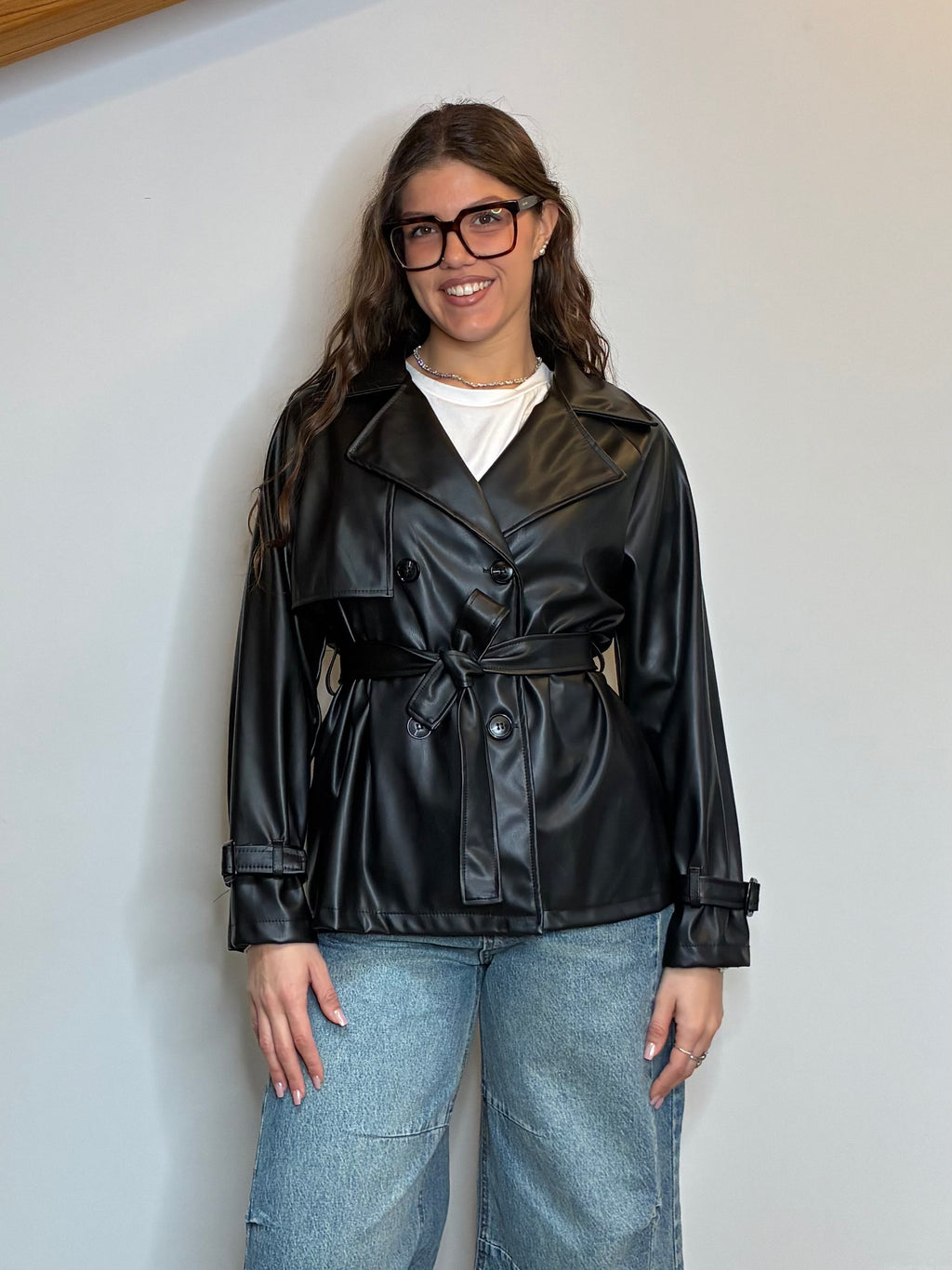 Trench ecopelle doppiopetto nero