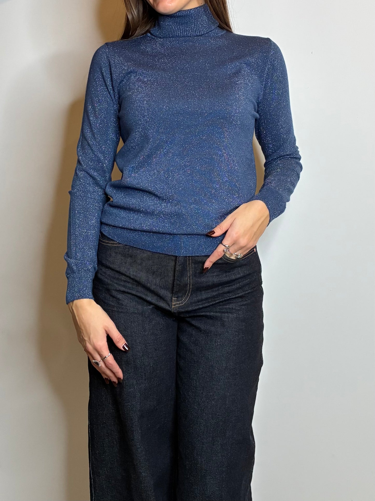 Pullover lurex collo alto carta da zucchero