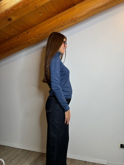 Pullover lurex collo alto carta da zucchero