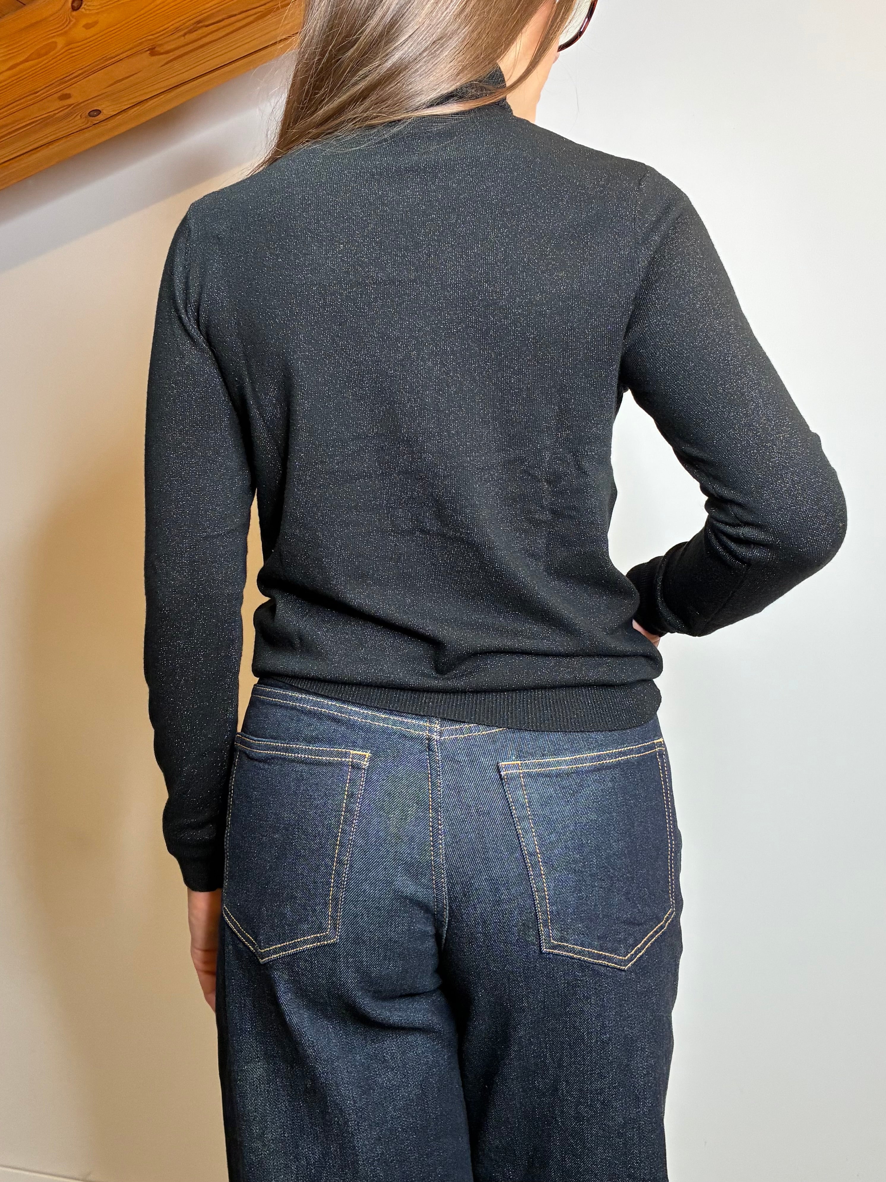 Pullover lurex collo alto nero