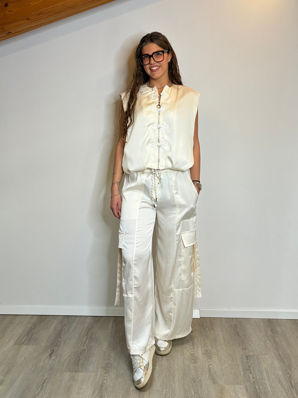 Pantalone cargo satinato