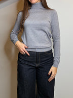 Pullover lurex collo alto grigio