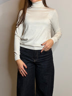 Pullover lurex collo alto panna