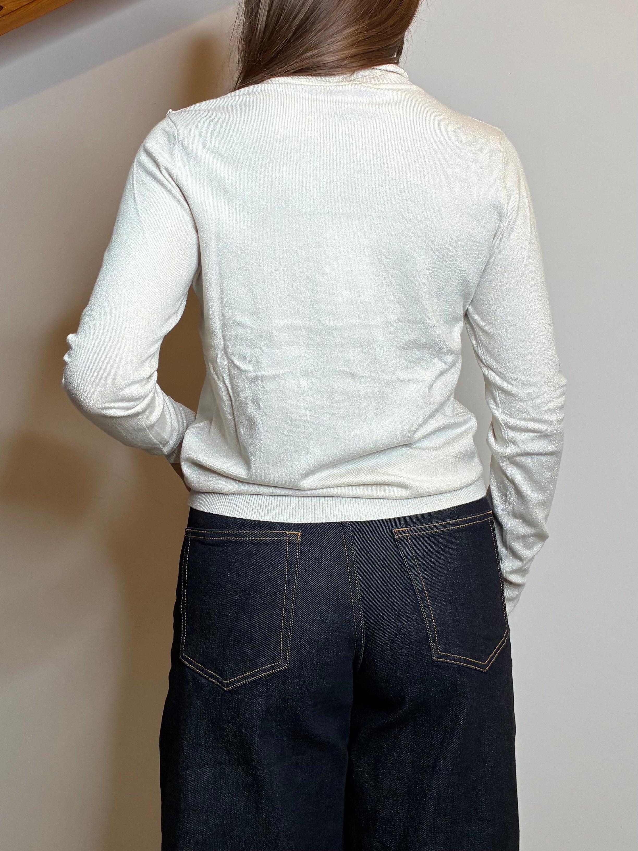 Pullover lurex collo alto panna