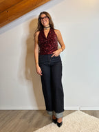 Top scollatura paillettes rosse