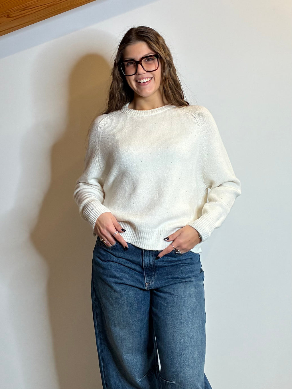 Pullover micro-paillettes panna