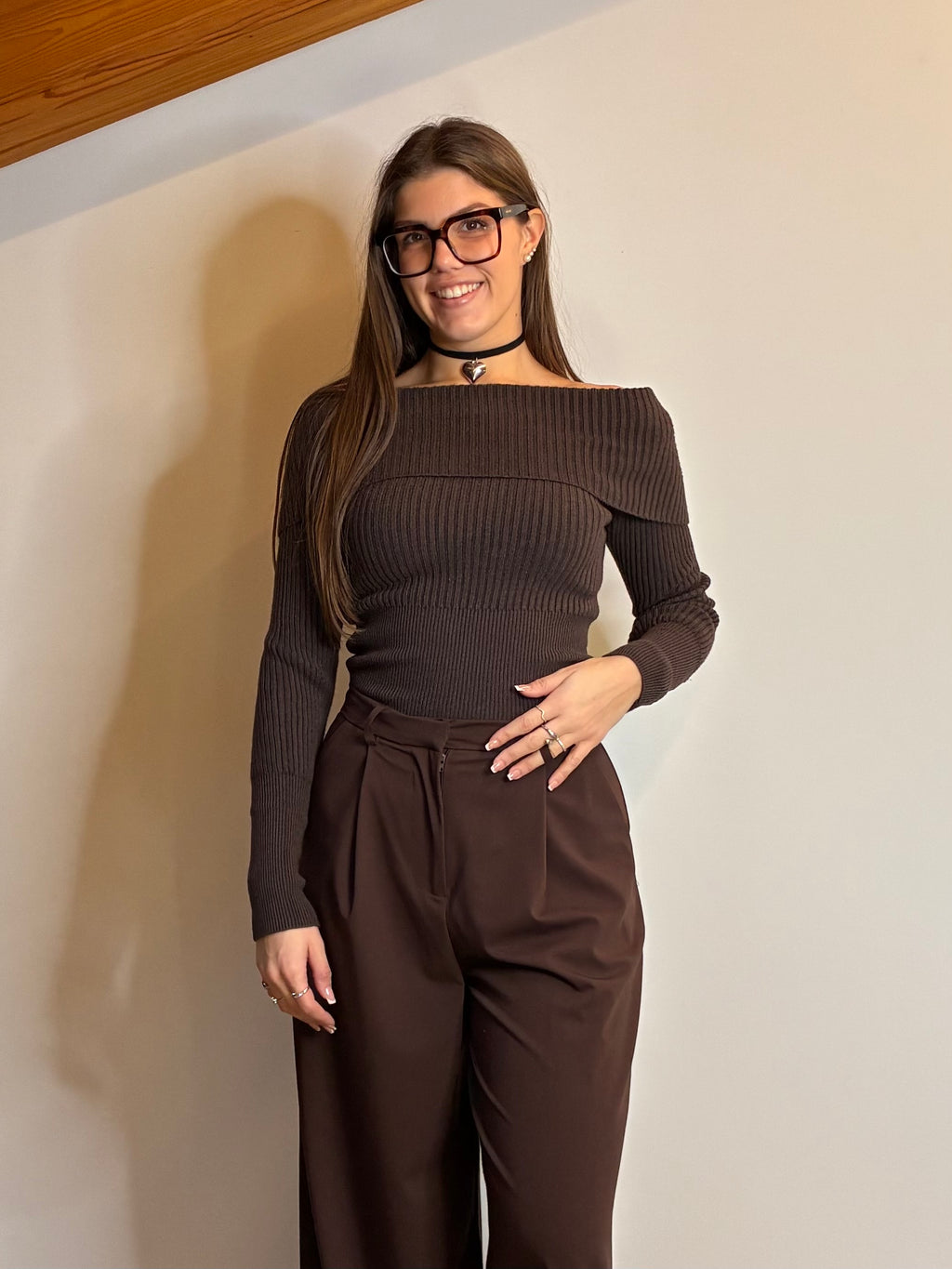 Maglione scollo shiffer marrone