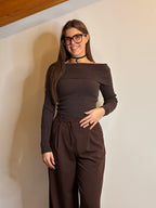 Maglione scollo shiffer marrone