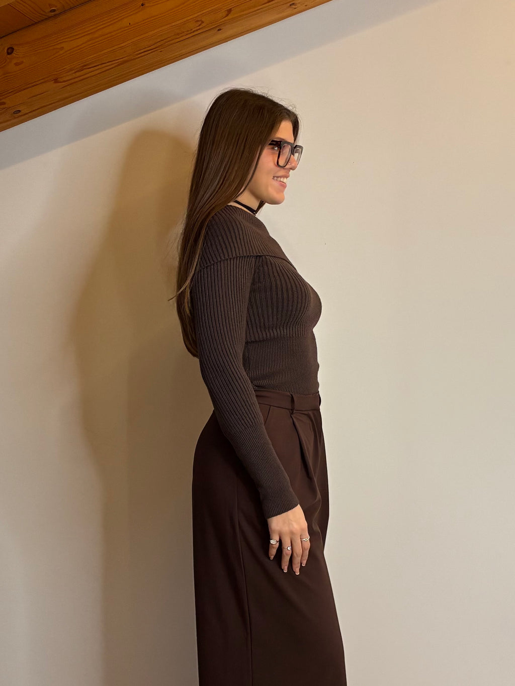 Maglione scollo shiffer marrone