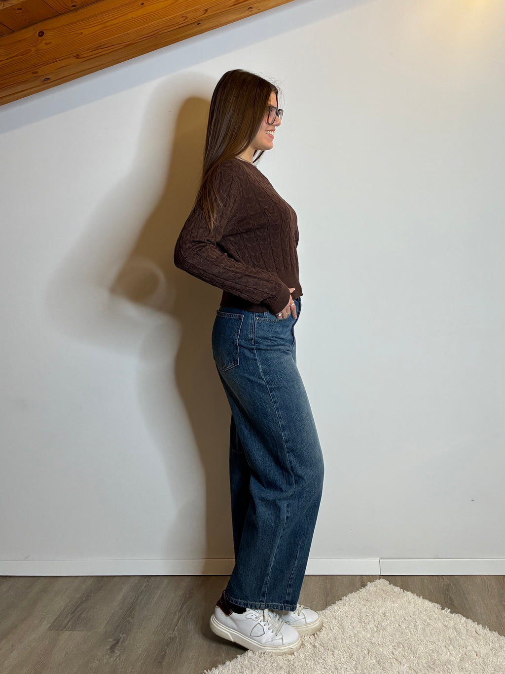 Pullover trecce marrone