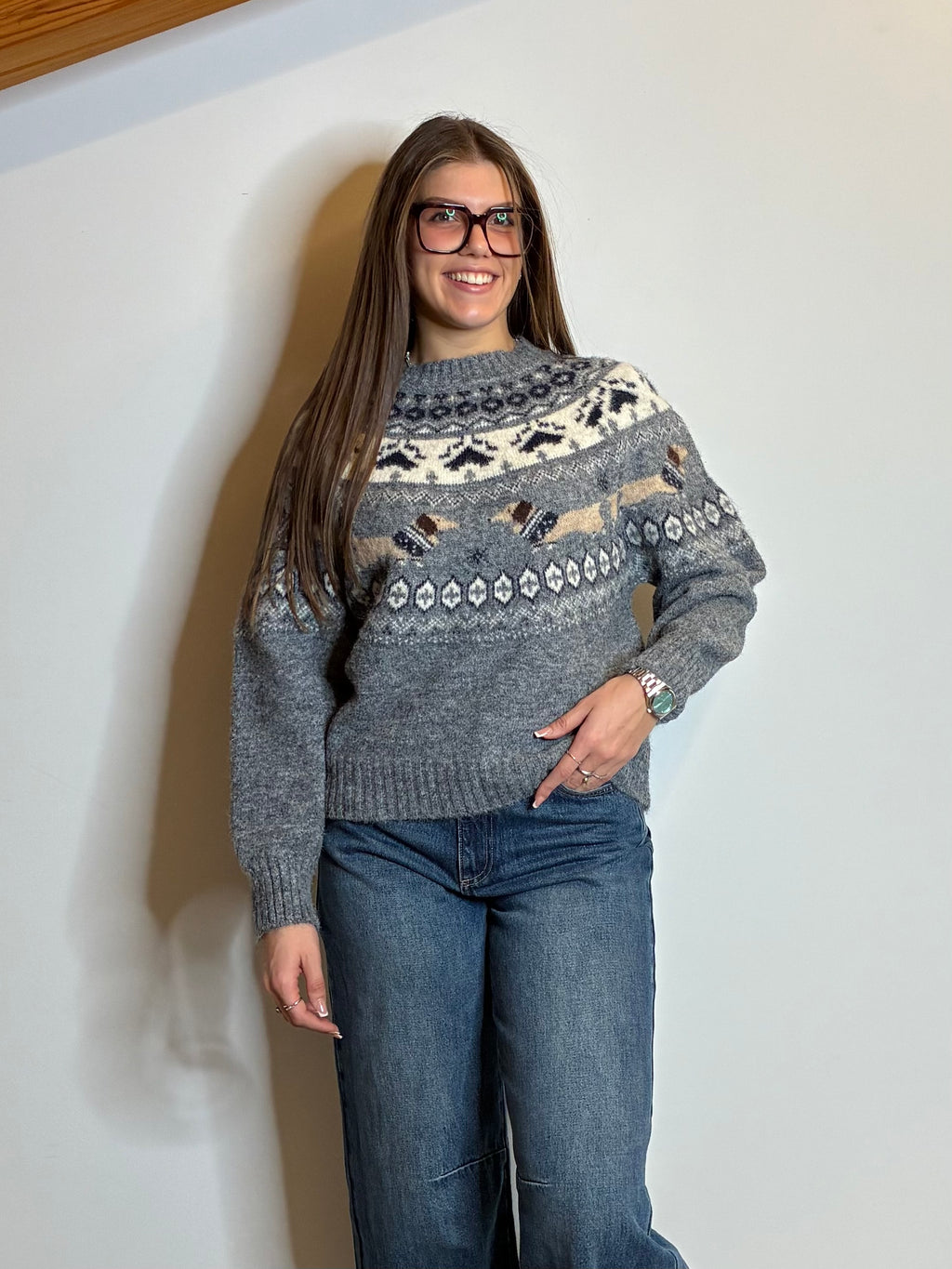 Maglione nordico bassotti grigio