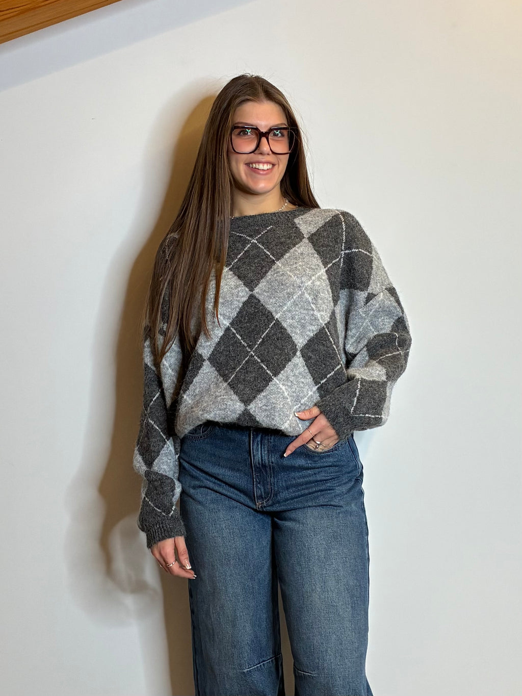 Maglione rombi grigio