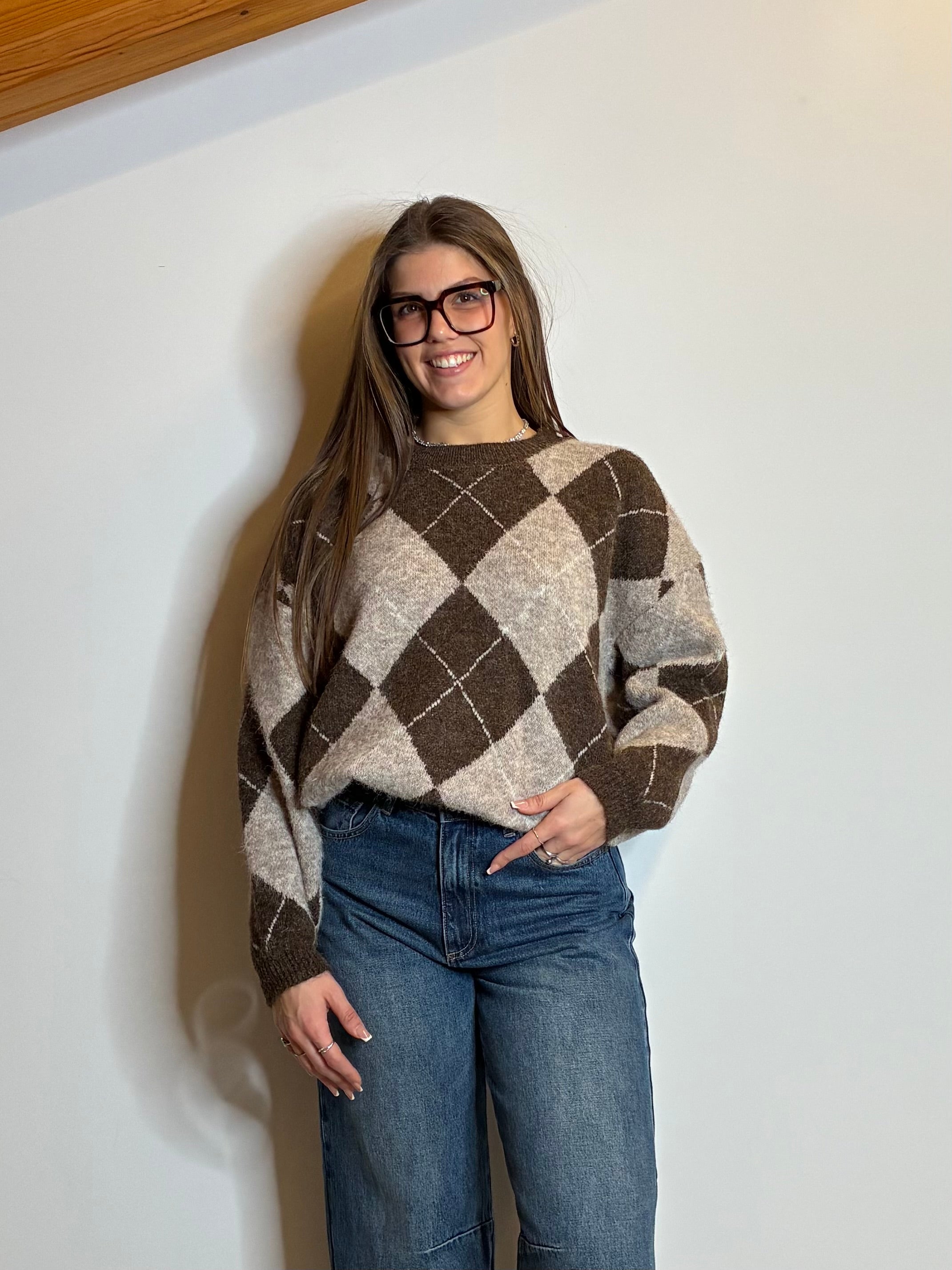 Maglione rombi marrone