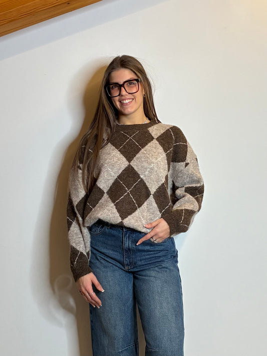 Maglione rombi marrone