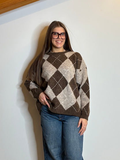 Maglione rombi marrone